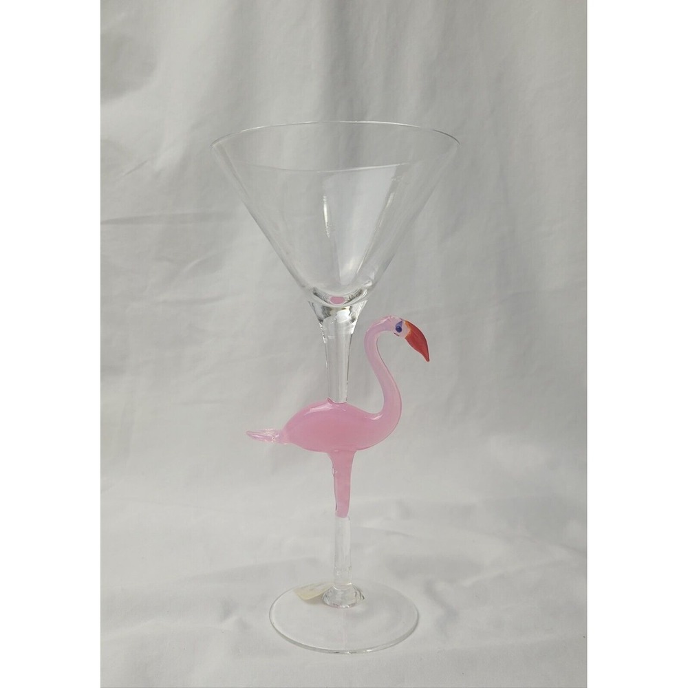 Handblown Murano Pink Flamingo Martini Glass Cocktail Barware
